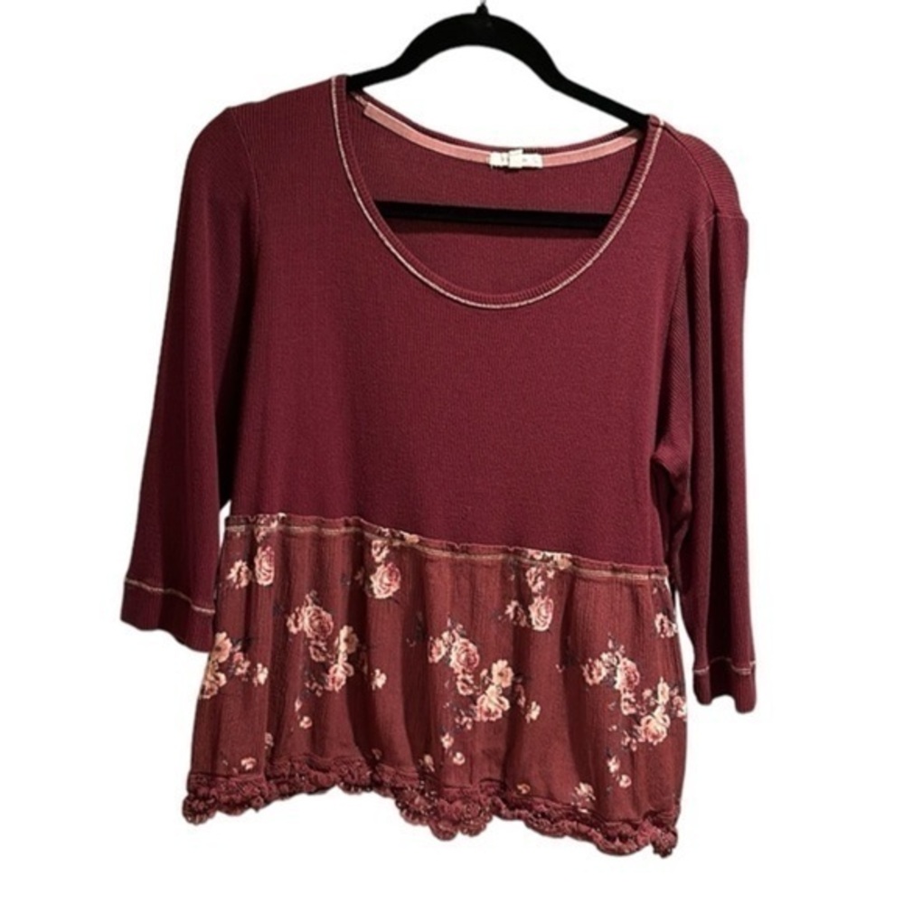 Maurices Maroon Babydoll Shirt with Flower Print Size XL